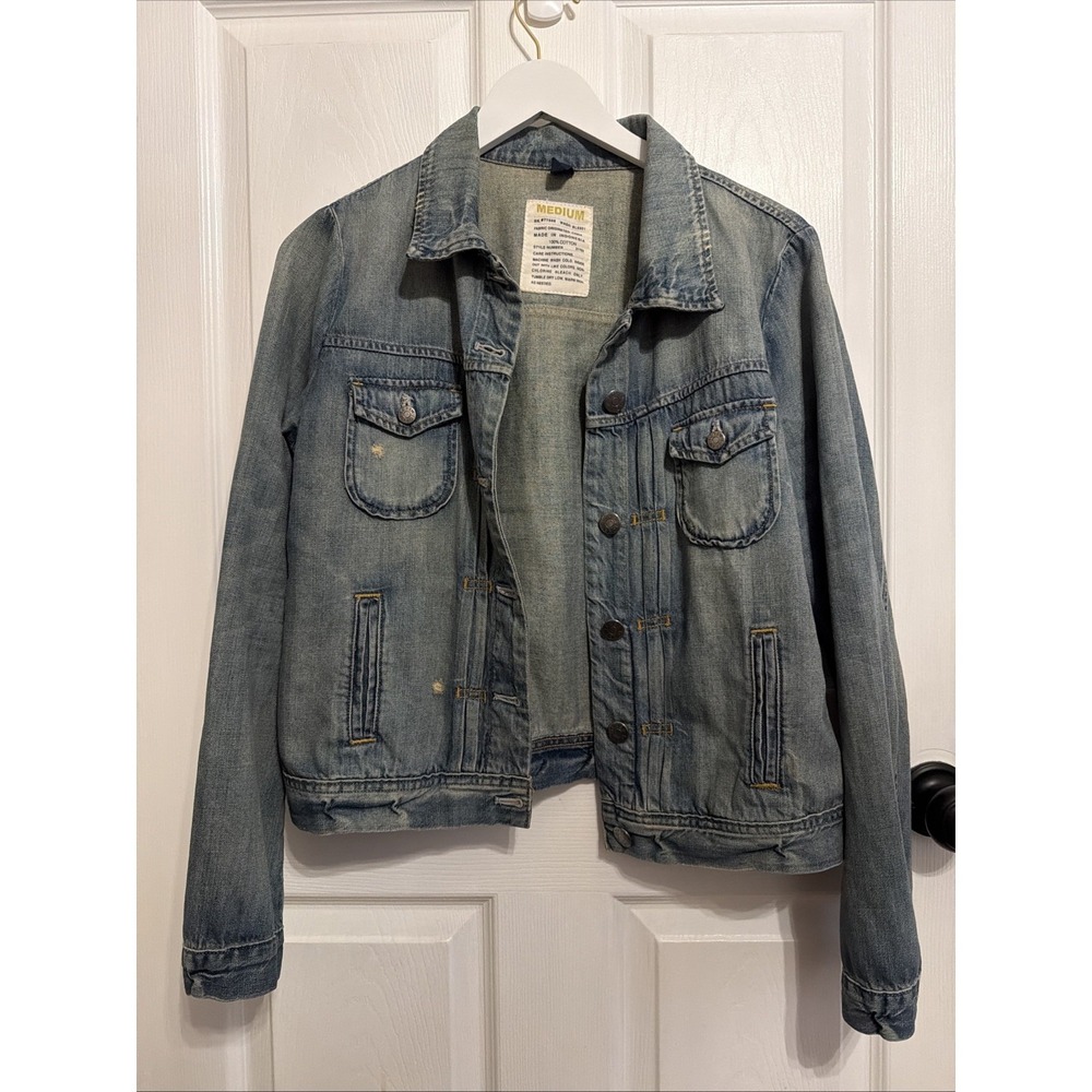 JCREW Women's Vintage Yellow Wash Blue Distressed Denim Jacket‎ M Medium